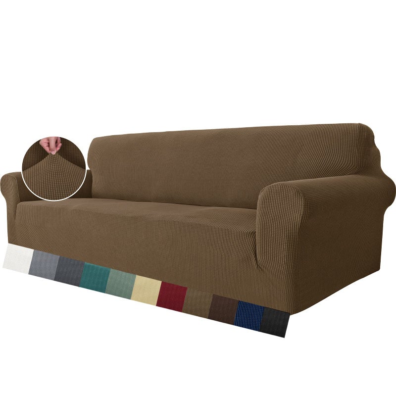 MAXIJIN Super Stretch Couch Cover for 3 Cushion Couch, 1-Piece Universal Sofa Covers Living Room Jacquard Spandex Furniture Protector Dogs Pet Friendly Fitted (Extra Large, Brown) - Image 1